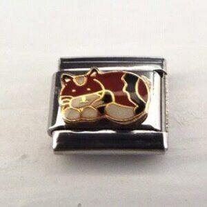 Little black and brown enamel cat 9mm stainless steel Italian charm link new